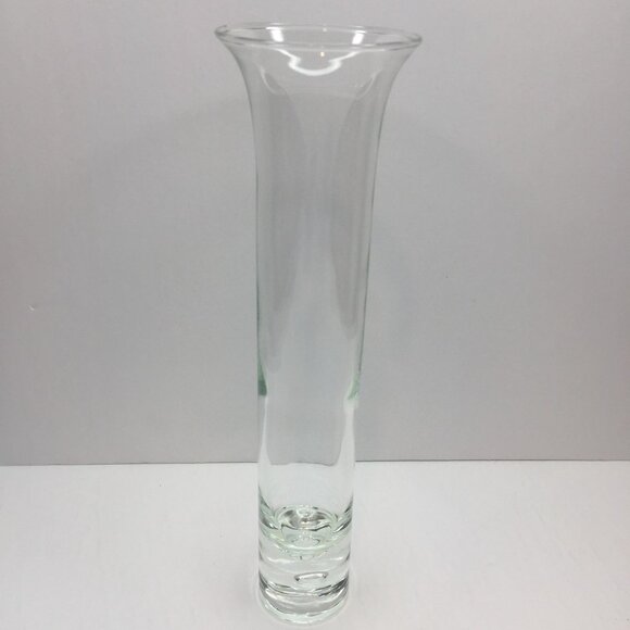 Vintage Set of 2 Clear Glass Bud Vases Flared Bubble Base 8" 10" Home Decor - Picture 3 of 16